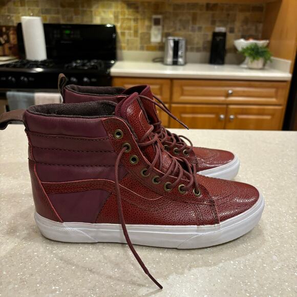 Vans Unisex Size 8M/9.5W Burgundy Leather Hi-Cut Vintage Lace Up Skate Shoes - Picture 9 of 11
